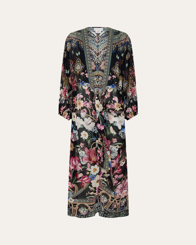 Midnight in Monserrate Tie-Front Blouson Sleeve Layer